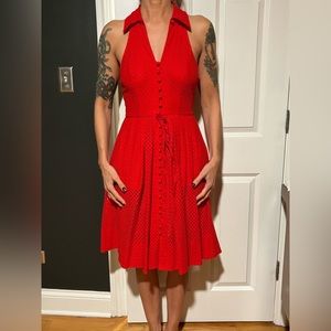 Tracy Reese Red Cotton Broderie Halter Dress, Red, Size 6, Like new